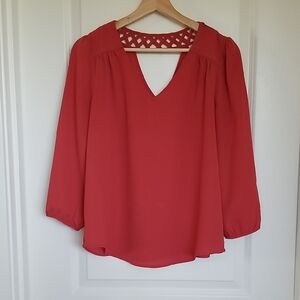 Skies Are Blue Orange Relaxed Blouse with V-Neck